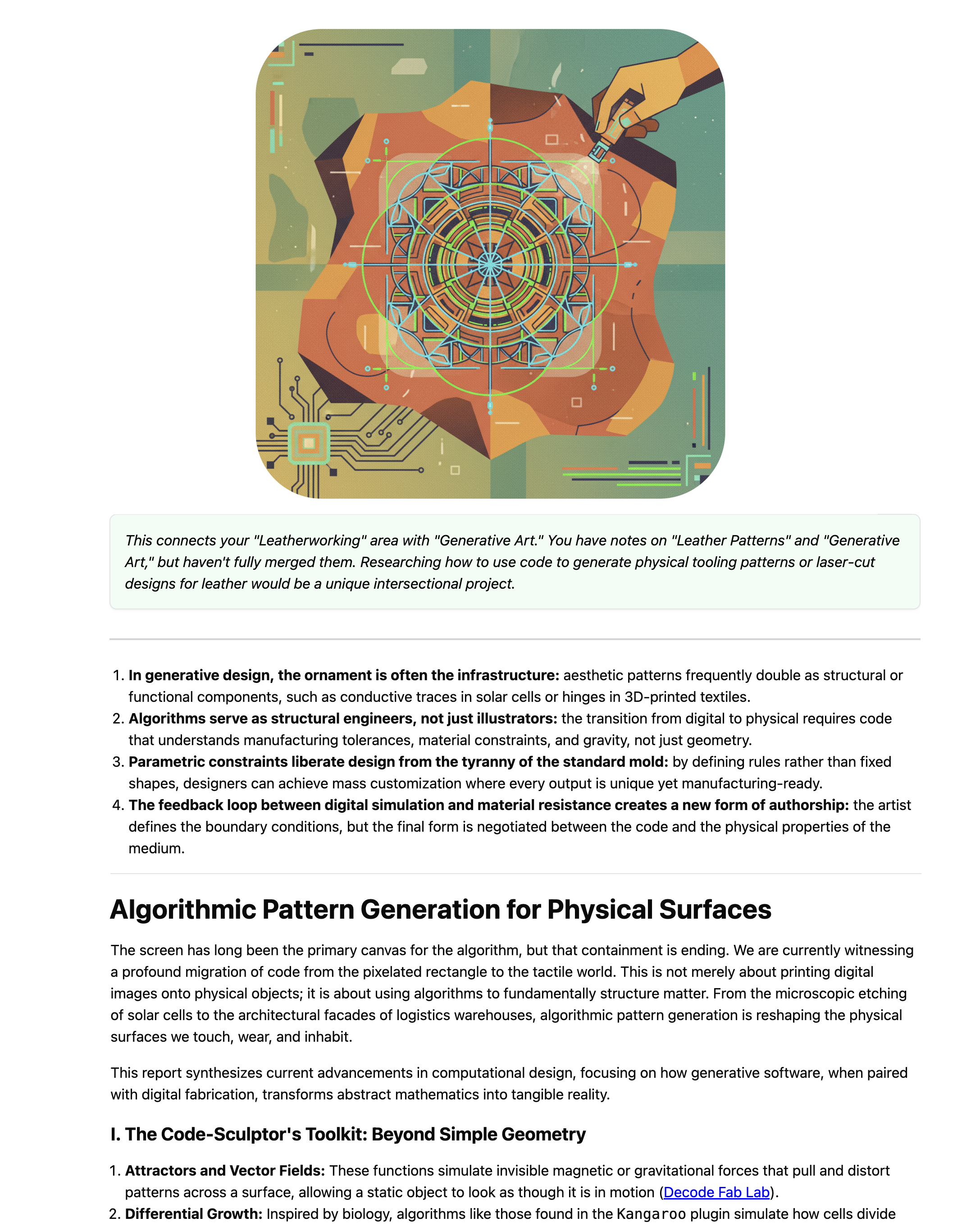 A screenshot of a report on generative pattern making for leatherworking and fabrication