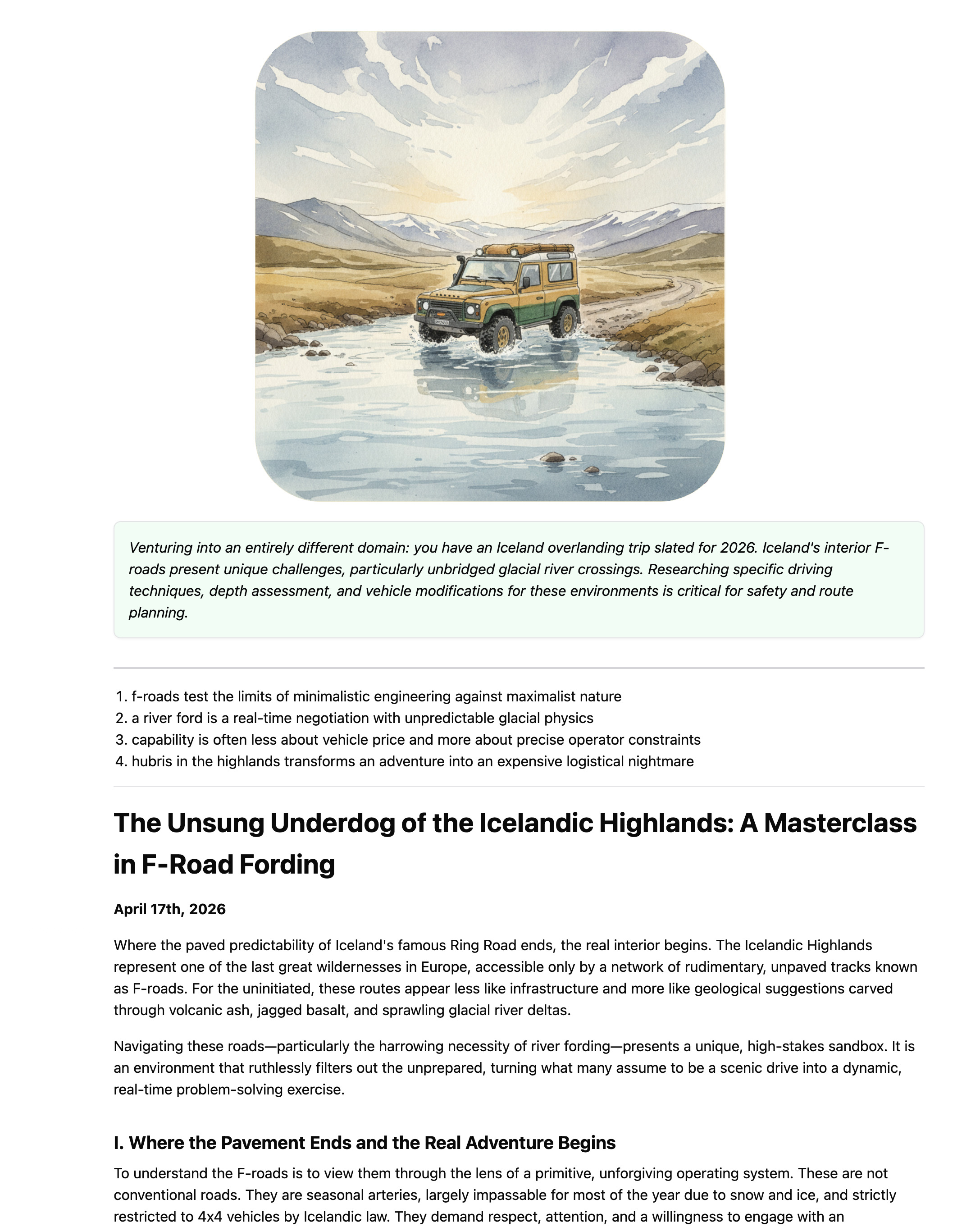 A screenshot of "Icelandic Fording Advice"