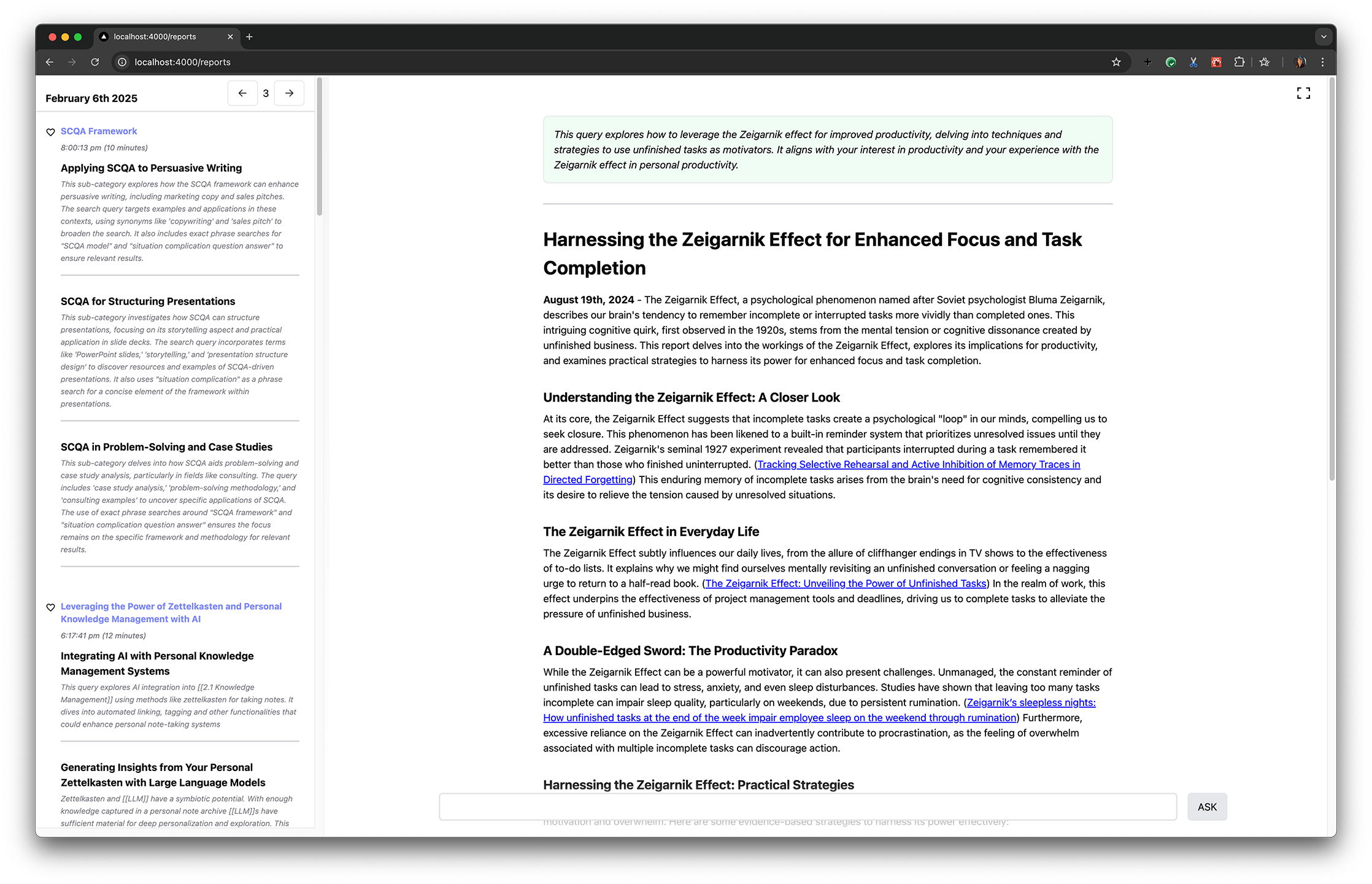 A screenshot of the inbox showing some example reports